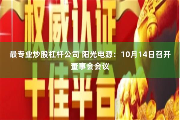 最专业炒股杠杆公司 阳光电源：10月14日召开董事会会议