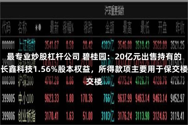 最专业炒股杠杆公司 碧桂园：20亿元出售持有的长鑫科技1.5